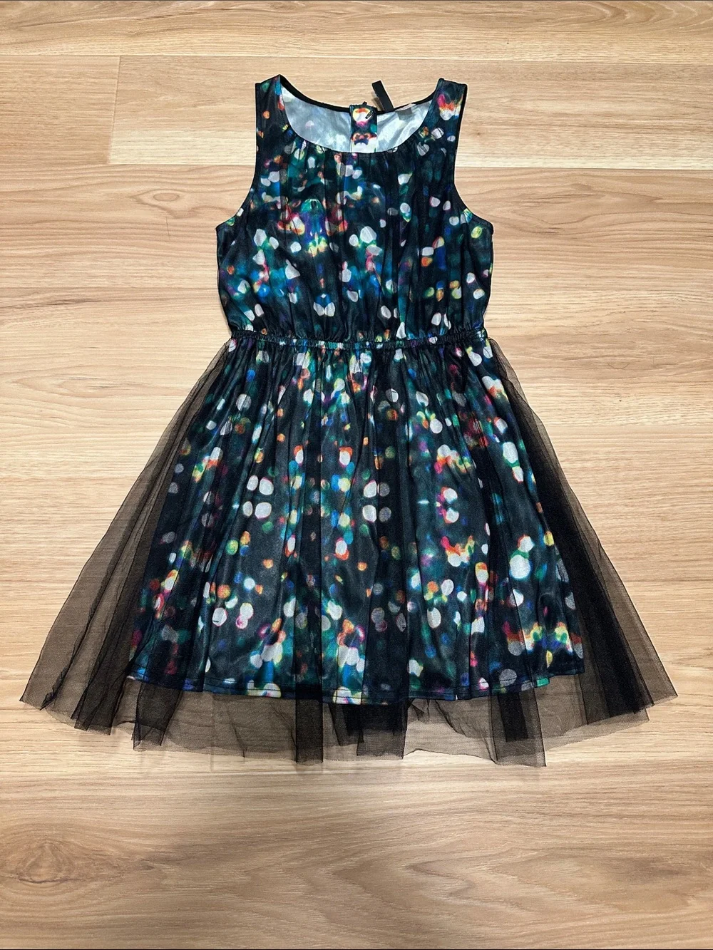 Women’s Black Multi-Color Bubble Print Tulle Dress